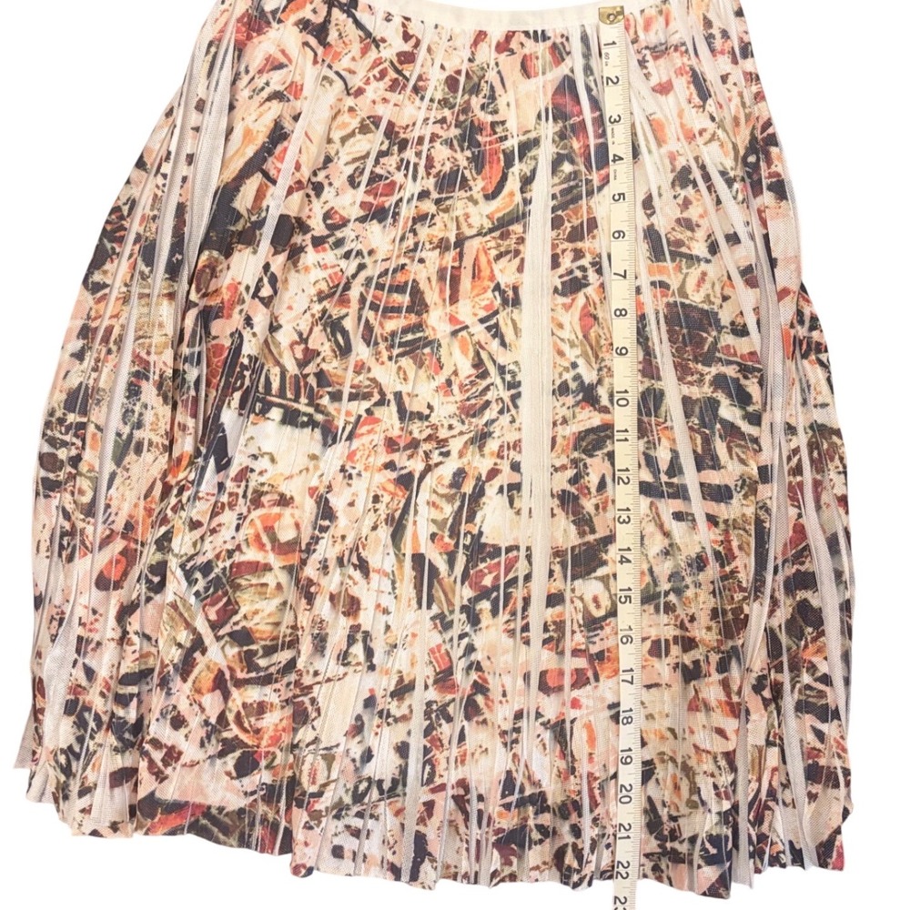 Lapis Pleated Midi Skirt Medium Abstract Floral Boho Elastic Art Waist Beige - Picture 8 of 8
